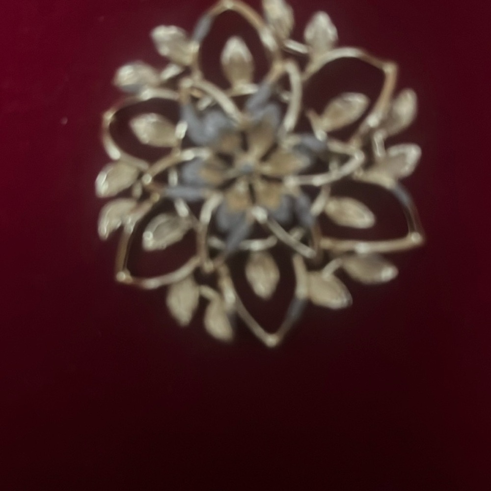 Gold Ornate Brooch with Crystal Center